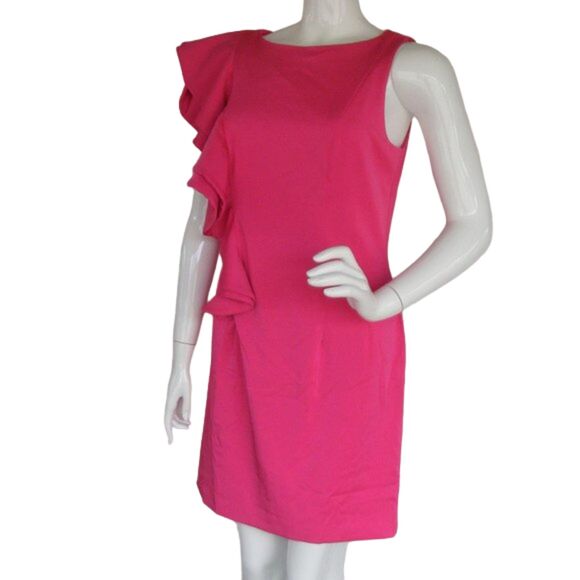 MAC DUGGAL Dress, 12, Bold Pink, Statement Shoulder/Ruffle, Asymmetrical - Picture 4 of 10